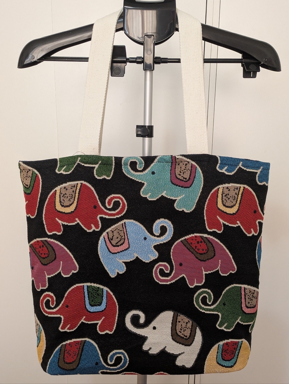 Large Canvas Elephant Print Tote Bag - Multicolor